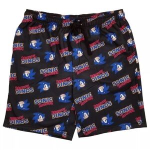 NWT Sonic The Hedgehog Mens Black XLFleece Lined Lounge & Sleep Shorts